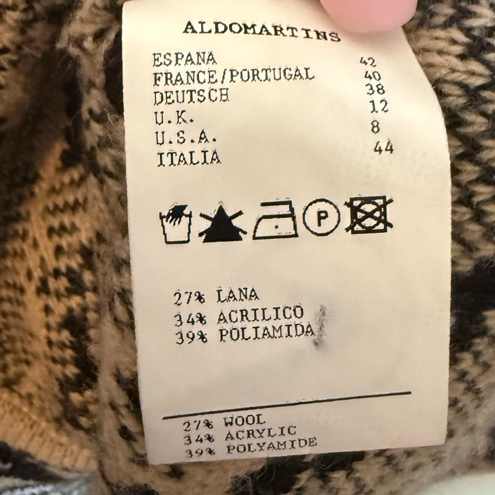 Aldo Martins Intarsia Knit Wool Button Front Sweater Cardigan Belted Size 8 - Picture 6 of 7